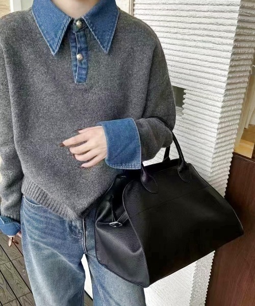 FAVORITO(ファヴォリート)の「デニム切り替えニットトップス(ニット/セーター・レディース・ブラウン/ダークブルー/グレー・F)」の2枚目の写真