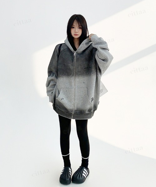Dalfwin(ダールフィン)の「韓国ファッション ヴィンテージグラデーションジップアップパーカー(パーカー・レディース・チャコールグレー・FREE)」の10枚目の写真