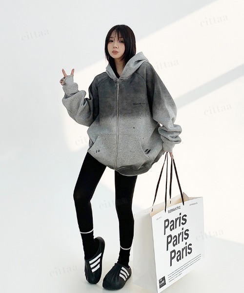 Dalfwin(ダールフィン)の「韓国ファッション ヴィンテージグラデーションジップアップパーカー(パーカー・レディース・チャコールグレー・FREE)」の14枚目の写真