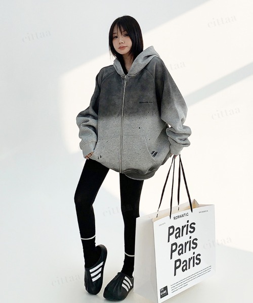Dalfwin(ダールフィン)の「韓国ファッション ヴィンテージグラデーションジップアップパーカー(パーカー・レディース・チャコールグレー・FREE)」の15枚目の写真