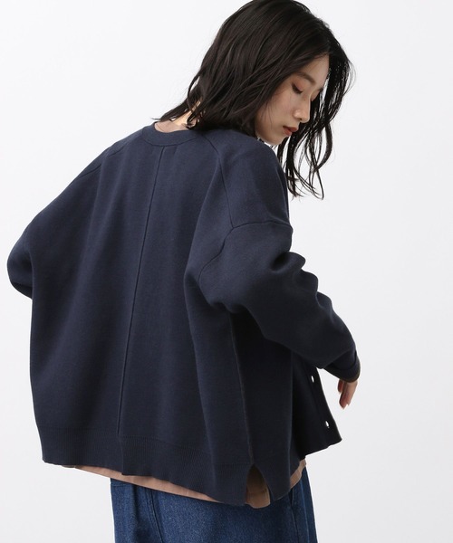 ダブルフェイスVネックカーディガン　ネイビー セール】《natural by clip/マシンウォッシャブル》12ゲージダブル