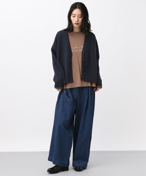 ダブルフェイスVネックカーディガン　ネイビー SHIPS（シップス） カーディガン SHIPS: 鹿の子 ダブルフェイス V