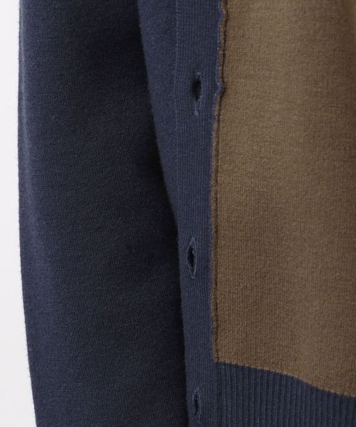 ダブルフェイスVネックカーディガン　ネイビー SHIPS（シップス） カーディガン SHIPS: 鹿の子 ダブルフェイス V