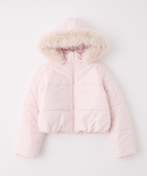 セール】フード付きショートフェイクダウンジャケット（ダウン