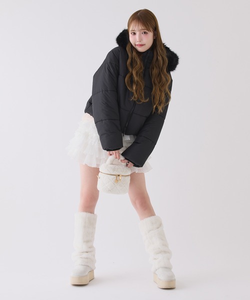 one after another NICE CLAUP(ワンアフターアナザーナイスクラップ)の「【今すぐお届け可能!】フード付きショートフェイクダウンジャケット(ダウンジャケット/コート・レディース・ピンク/ブラック/アイボリー/サックスブルー・FREE)」の19枚目の写真