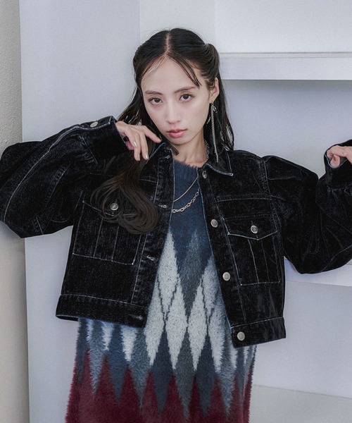 HARE(ハレ)の「フロッキーデニムジャケット(HARE)(デニムジャケット・レディース・ブラック/グレー/レッド・FREE)」の2枚目の写真