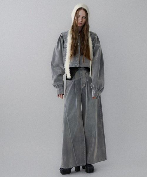 HARE(ハレ)の「フロッキーデニムジャケット(HARE)(デニムジャケット・レディース・ブラック/グレー/レッド・FREE)」の6枚目の写真