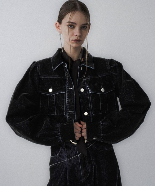 HARE(ハレ)の「フロッキーデニムジャケット(HARE)(デニムジャケット・レディース・ブラック/グレー/レッド・FREE)」の10枚目の写真