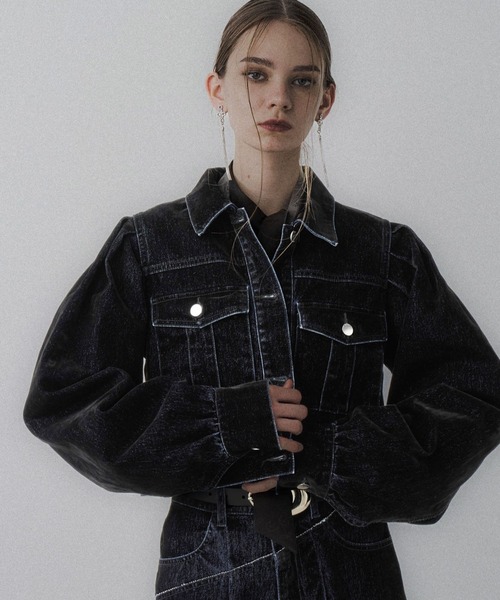 HARE(ハレ)の「フロッキーデニムジャケット(HARE)(デニムジャケット・レディース・ブラック/グレー/レッド・FREE)」の12枚目の写真