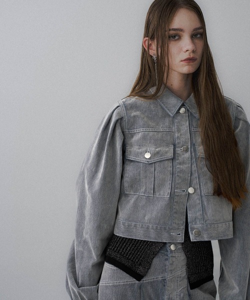 HARE(ハレ)の「フロッキーデニムジャケット(HARE)(デニムジャケット・レディース・ブラック/グレー/レッド・FREE)」の14枚目の写真