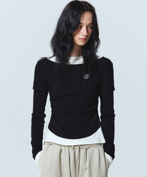 NICK&NICOLE（ニックアンドニコール）の「NICOLE SHRRING LAYERED SLEEVE TOP_BLACK（Tシャツ/カットソー）」