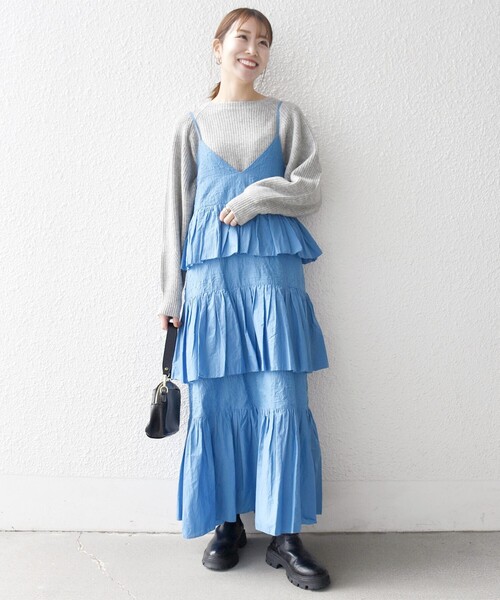 bon_meur(ボンミュール)の「bon_meur:〈洗濯機可能〉ロゴ エンブロイダリー ティアード キャミ ワンピース(ワンピース・レディース・ブルー/ナチュラル/ブラック・ONE SIZE)」の13枚目の写真