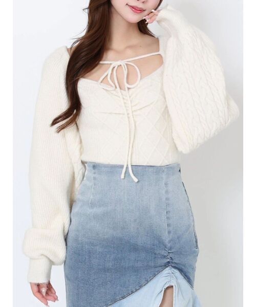 EATME（イートミー）の「ケーブルニットアンサンブル（ニット/セーター・レディース・ベージュ/オフホワイト/グレー・FREE）」の2枚目の写真