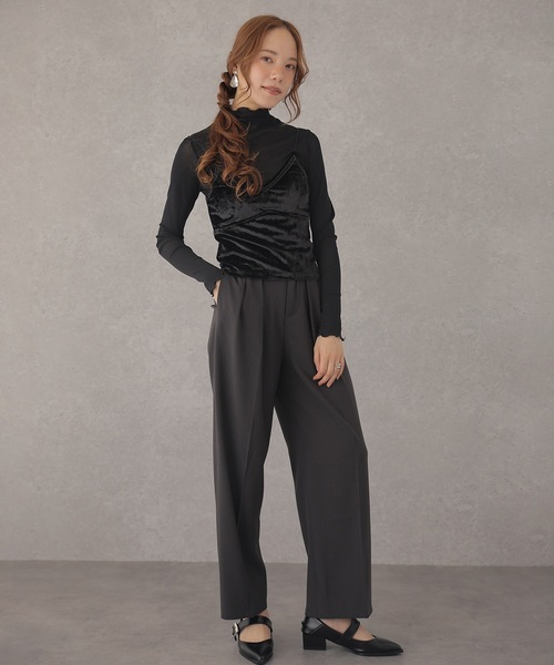 Lace Ladies(レースレディース)の「スパンコール ベルベット風 Vネック カップ付き キャミソール(キャミソール・レディース・ベージュ/アイボリー/ブラック・FREE)」の6枚目の写真