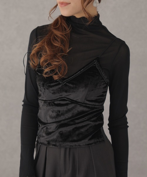 Lace Ladies(レースレディース)の「スパンコール ベルベット風 Vネック カップ付き キャミソール(キャミソール・レディース・ベージュ/アイボリー/ブラック・FREE)」の7枚目の写真