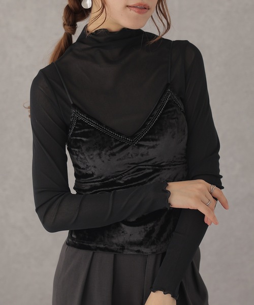 Lace Ladies(レースレディース)の「スパンコール ベルベット風 Vネック カップ付き キャミソール(キャミソール・レディース・ベージュ/アイボリー/ブラック・FREE)」の8枚目の写真
