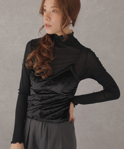 Lace Ladies(レースレディース)の「スパンコール ベルベット風 Vネック カップ付き キャミソール(キャミソール・レディース・ベージュ/アイボリー/ブラック・FREE)」の10枚目の写真