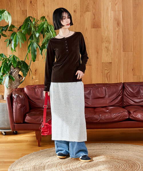 HER./ニットスカート+レギンス セット/新品/完売 セール】【セットアイテム】透かし編み ニットレギンス スカートセット