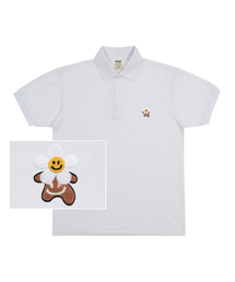 GRAVER（グレーバー）の「[UNISEX] HEAD FLOWER BEAR SMILE EMBROIDERED WHITE CLIP PIQUE SHORT SLEEVE T-SHIRT_WHITE（ポロシャツ）」