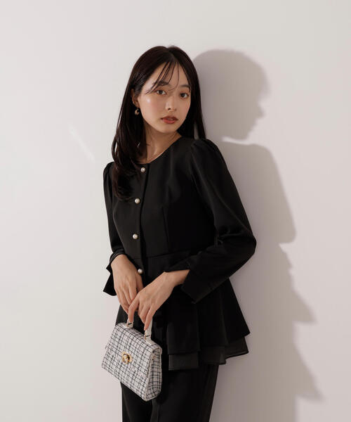 PROPORTION BODY DRESSING(プロポーションボディドレッシング)の「ペプラムジャケット / 1216155001(セットアップ・レディース・ベージュ/ブラック・MEDIUM/P/S/SMALL)」の1枚目の写真