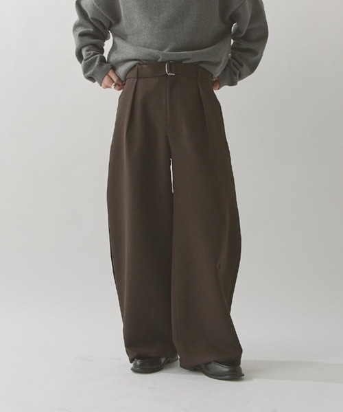 ベルテッドダブルクロスバルーンカーブスラックスパンツ（スラックス