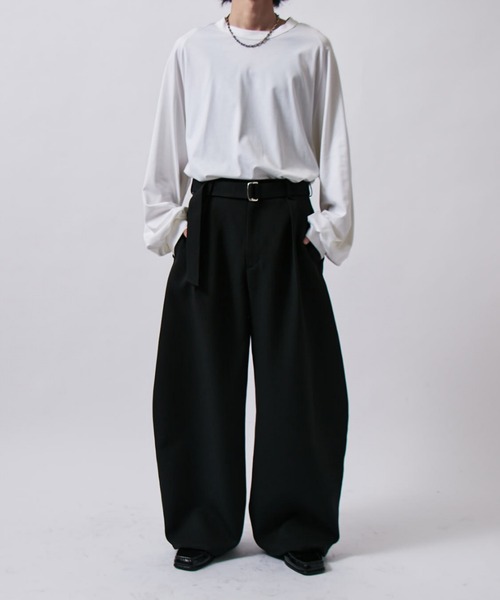 ベルテッドダブルクロスバルーンカーブスラックスパンツ（スラックス