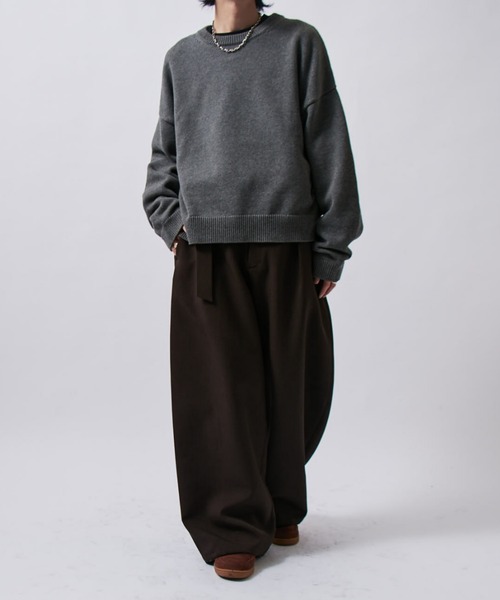 ベルテッドダブルクロスバルーンカーブスラックスパンツ（スラックス