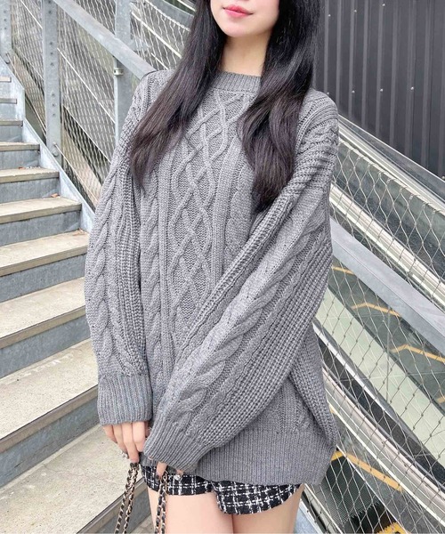 INGNI（イング）の「バックベロアリボンケーブルチュニックニット（ニット/セーター・レディース・アイボリー系3/チャコールグレー×ブラック/ワイン系4/ベージュ系2・M）」の15枚目の写真