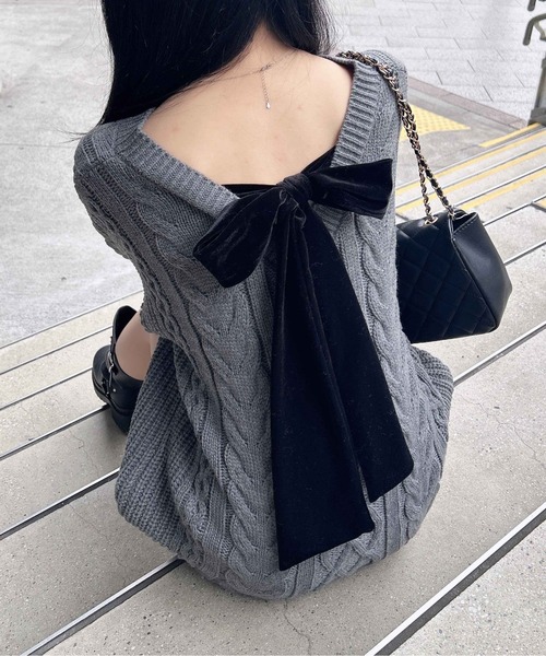 INGNI（イング）の「バックベロアリボンケーブルチュニックニット（ニット/セーター・レディース・アイボリー系3/チャコールグレー×ブラック/ワイン系4/ベージュ系2・M）」の14枚目の写真