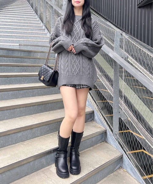 INGNI（イング）の「バックベロアリボンケーブルチュニックニット（ニット/セーター・レディース・アイボリー系3/チャコールグレー×ブラック/ワイン系4/ベージュ系2・M）」の18枚目の写真