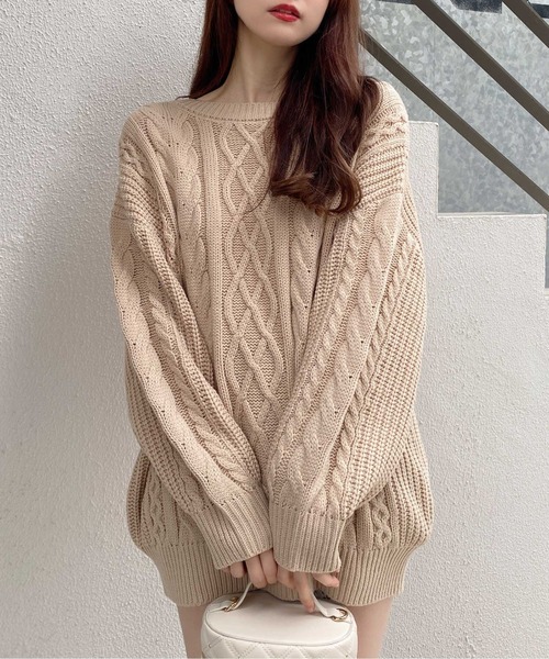 INGNI（イング）の「バックベロアリボンケーブルチュニックニット（ニット/セーター・レディース・アイボリー系3/チャコールグレー×ブラック/ワイン系4/ベージュ系2・M）」の22枚目の写真