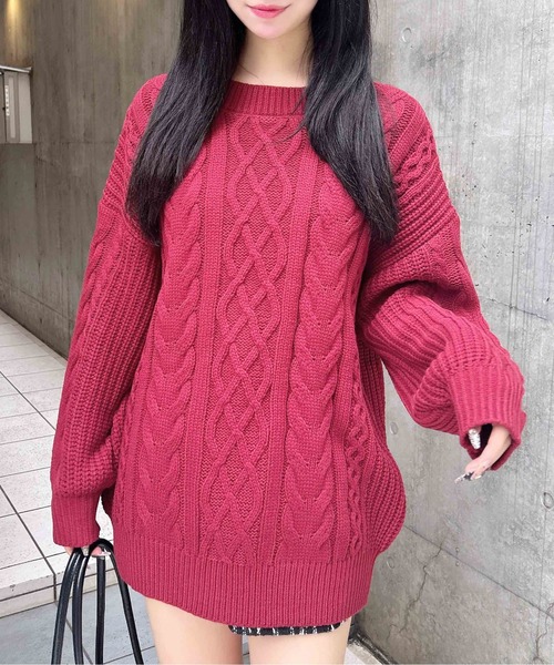 INGNI（イング）の「バックベロアリボンケーブルチュニックニット（ニット/セーター・レディース・アイボリー系3/チャコールグレー×ブラック/ワイン系4/ベージュ系2・M）」の6枚目の写真