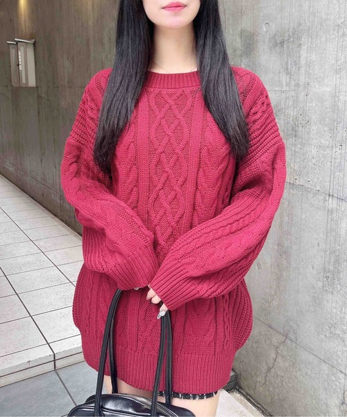 INGNI（イング）の「バックベロアリボンケーブルチュニックニット（ニット/セーター・レディース・アイボリー系3/チャコールグレー×ブラック/ワイン系4/ベージュ系2・M）」の7枚目の写真