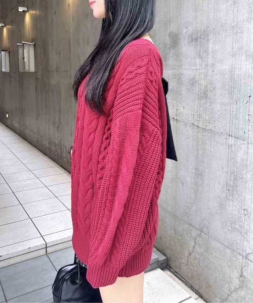 INGNI（イング）の「バックベロアリボンケーブルチュニックニット（ニット/セーター・レディース・アイボリー系3/チャコールグレー×ブラック/ワイン系4/ベージュ系2・M）」の8枚目の写真