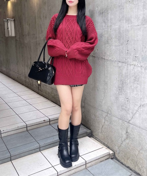 INGNI（イング）の「バックベロアリボンケーブルチュニックニット（ニット/セーター・レディース・アイボリー系3/チャコールグレー×ブラック/ワイン系4/ベージュ系2・M）」の11枚目の写真