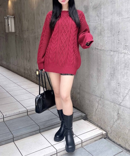 INGNI（イング）の「バックベロアリボンケーブルチュニックニット（ニット/セーター・レディース・アイボリー系3/チャコールグレー×ブラック/ワイン系4/ベージュ系2・M）」の12枚目の写真