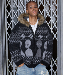 HOODHOOD（フッドフッド）の「Alien Fur Knit Hooded Zip-Up Black（カーディガン/ボレロ・メンズ）」