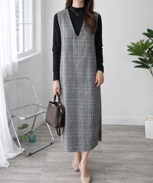クラシカルなチェックが映える◎体型もきれいにカバー♪チェック柄V