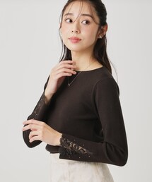 【手洗い可】袖口レースコンパクトニット