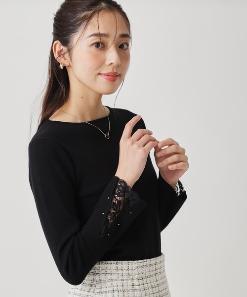 【手洗い可】袖口レースコンパクトニット