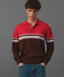MOONSUN（ムーンサン）の「M.C UNISEX, Point Stripe Collar Knit / Red Pink（ニット/セーター）」