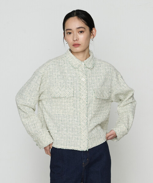 K.T KIYOKO TAKASE(キヨコタカセ)の「〔 Sサイズ 〕 サマーツイード クロプトシャツ(ブルゾン・レディース・グリーン/チャコール・5号)」の13枚目の写真