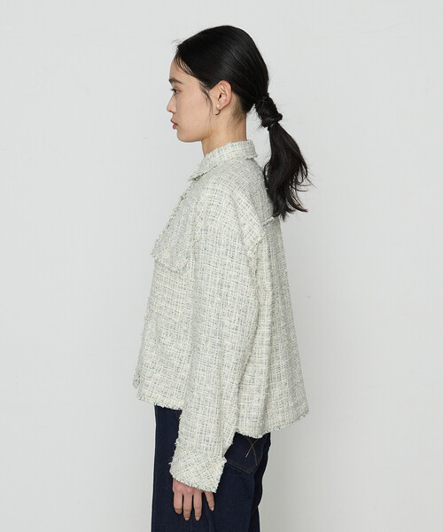 K.T KIYOKO TAKASE(キヨコタカセ)の「〔 Sサイズ 〕 サマーツイード クロプトシャツ(ブルゾン・レディース・グリーン/チャコール・5号)」の15枚目の写真
