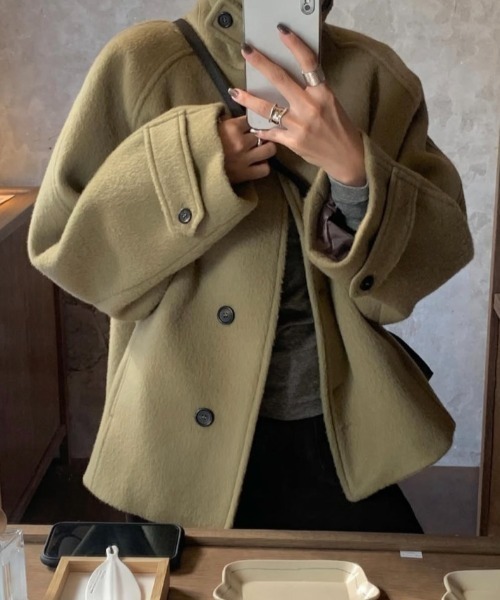 スタンドカラーメルトンショートコート（その他アウター）｜Aelina