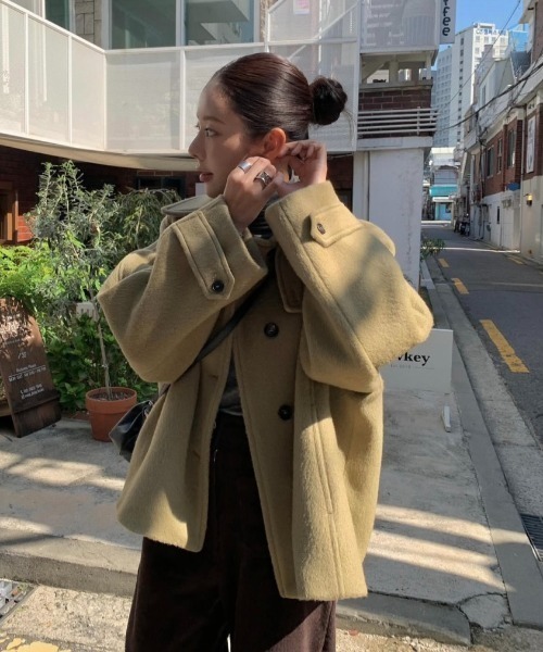 スタンドカラーメルトンショートコート（その他アウター）｜Aelina