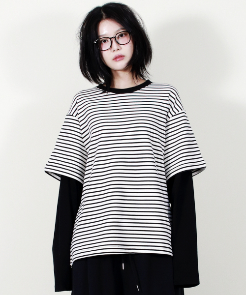 DEMARC(ドゥマーク)の「LAYERED SLEEVE BOXY FIT CREW NECK T-SHIRT STRIPE-IVORY(Tシャツ/カットソー・レディース・その他・MEDIUM/LARGE)」の2枚目の写真