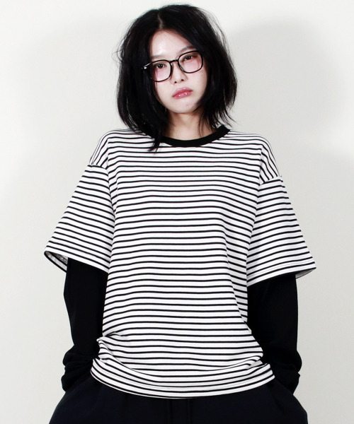 DEMARC(ドゥマーク)の「LAYERED SLEEVE BOXY FIT CREW NECK T-SHIRT STRIPE-IVORY(Tシャツ/カットソー・レディース・その他・MEDIUM/LARGE)」の4枚目の写真
