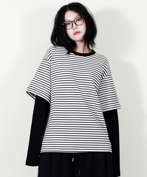 DEMARC(ドゥマーク)の「LAYERED SLEEVE BOXY FIT CREW NECK T-SHIRT STRIPE-IVORY(Tシャツ/カットソー・レディース・その他・MEDIUM/LARGE)」の5枚目の写真