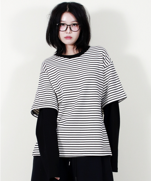 DEMARC(ドゥマーク)の「LAYERED SLEEVE BOXY FIT CREW NECK T-SHIRT STRIPE-IVORY(Tシャツ/カットソー・レディース・その他・MEDIUM/LARGE)」の6枚目の写真