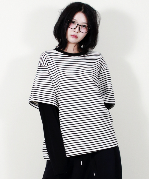 DEMARC(ドゥマーク)の「LAYERED SLEEVE BOXY FIT CREW NECK T-SHIRT STRIPE-IVORY(Tシャツ/カットソー・レディース・その他・MEDIUM/LARGE)」の7枚目の写真